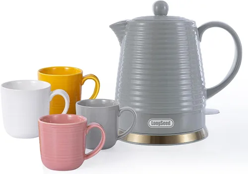 Hervidor eléctrico de cerámica de 1.2 litros con infusor y taza, tetera de 1000W para hervir agua, hervido rápido, protección contra hervido en