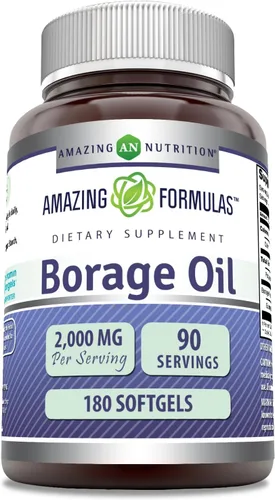 Amazing Formulas Suplemento de aceite de borraja, 2000 mg por porción, cápsulas blandas, sin OMG, sin gluten, fabricado en Estados Unidos (180
