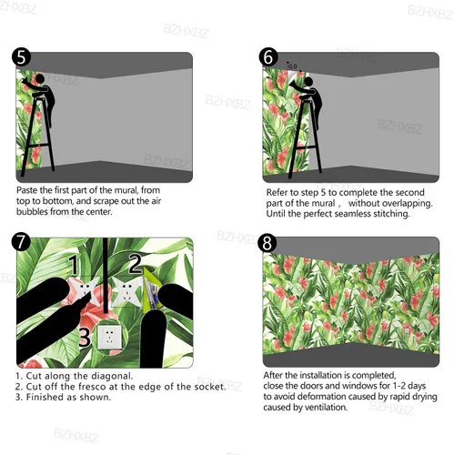 Miniatura 143 de Papel pintado botánico de selva tropical Hojas verdes de planta murales Estética para decorar habitación Sala de estar Fondo de TV Gran mural de B033