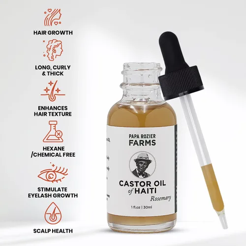 Miniatura 2 de Papa Rozier Farms Aceite de ricino orgánico puro de romero de Haití, prensado en frío, sin hexano, tratamiento para el crecimiento del cabello