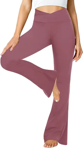 Miniatura 10 de ZOOSIXX Pantalones de yoga acampanados para mujer, leggings cruzados suaves con corte de bota