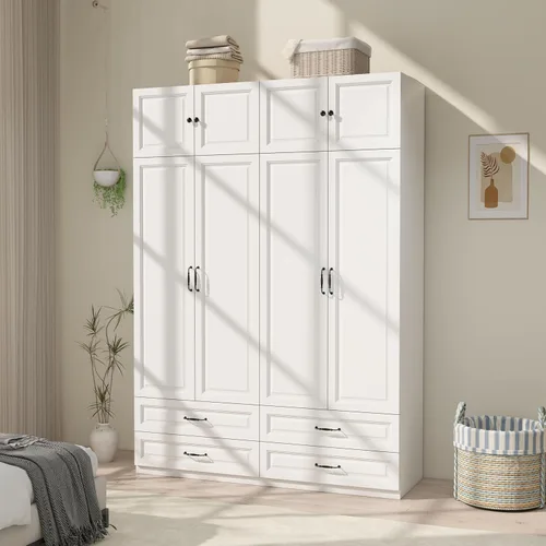 Miniatura 9 de Armario Armario con puertas: Armario blanco extra alto de 89 pulgadas con almacenamiento en la parte superior, Armarios de dormitorio con 2 puertas