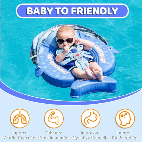 Miniatura 4 de Mambobaby Baby Float with Canopy & Tail Non-Inflatable Baby Swim Float Upgrade Soft Infant Pool Float Sun Protection Newborn Pool Float 3-24 Months