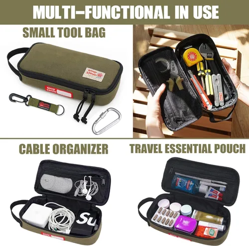 Miniatura 6 de Rough Enough - Organizador de cables de viaje con cremallera, estuche grande para lápices, bolsa de herramientas para electricista, bolsa de Verde