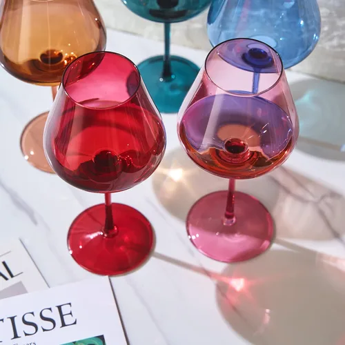 Miniatura 6 de Khen Flower Blooms - Juego de 5 copas de vino de cristal de colores, vasos grandes de 20 onzas, vasos altos de estilo italiano para vino tinto