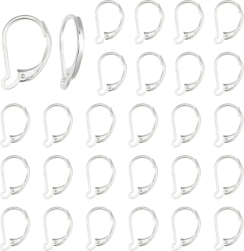Miniatura 17 de SUNNYCLUE 1 caja de 80 piezas de hallazgos de aretes con cierre de palanca, hallazgos de aretes de aro Huggie, ganchos de oreja con cierre de 1 caja