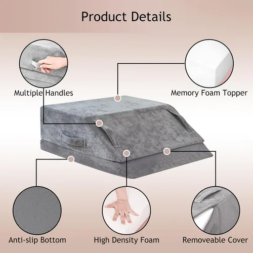 Miniatura 4 de Almohada de cuña para dormir, almohada de cuña para cama después de la cirugía, almohada de espuma viscoelástica de 2 alturas para elevación
