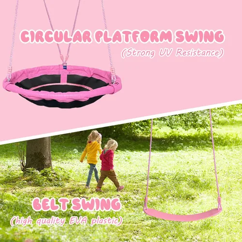 Miniatura 5 de JYGOPLA Juego de columpios para niños de 2 asientos con capacidad de 440lbs para el patio trasero, 1 columpio de árbol de platillo de 32 pulgadas, 1
