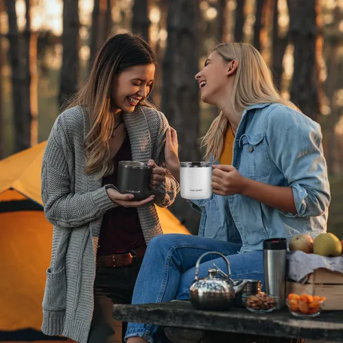 Miniatura 6 de HAUSHOF Taza de café de 14 onzas, taza de café aislada con asa, taza de viaje para camping, taza de café portátil de acero inoxidable, tazas de café