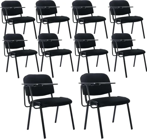 Miniatura 11 de HNY Juego de 5 sillas negras con brazo para tableta, cómodas de poliuretano, para oficina, sala de espera, apilables, sillas de recepción con mesa