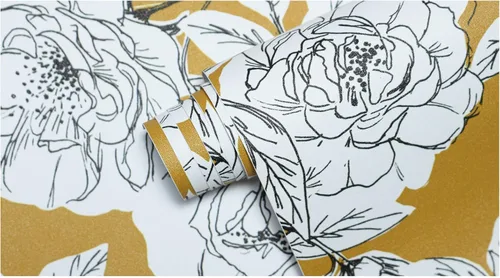 Miniatura 7 de HAOKHOME Papel Tapiz Floral de Despegar y Pegar Boho Extraíble de Vinilo Amarillo/Negro/Blanco para Pared Adhesiva Decorativa para Hogar y Baño