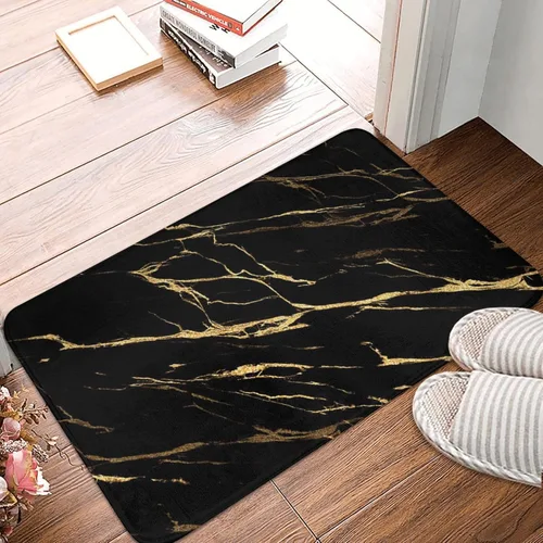 Alfombras de baño negras y doradas para decoración de baño, alfombra de baño de mármol absorbente, alfombra antideslizante para piso, alfombras para