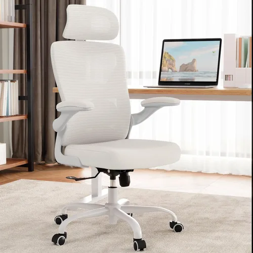 Miniatura 4 de Silla de oficina ergonómica blanca: Silla de escritorio de malla cómoda con soporte lumbar ajustable Silla de juegos de computadora de respaldo alto