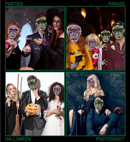 Miniatura 4 de Máscara de esqueleto, disfraz de calavera Steampunk, accesorio de disfraz de cara completa para Halloween, fiestas y eventos de terror Verde