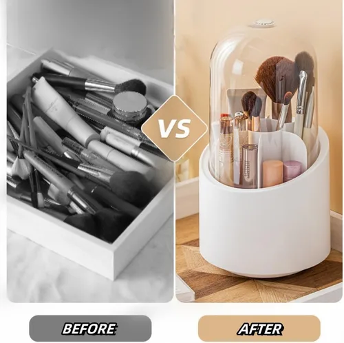 Miniatura 4 de Fantasee Organizador de brochas de maquillaje giratorio de 360°, almacenamiento de 7 compartimentos con cubierta transparente a prueba de polvo