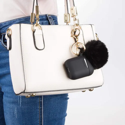 Miniatura 4 de Filoto Compatible con Funda para Airpod 2 y 1, Linda Funda Protectora de Silicona Accesorios Fundas/Llavero/Pompón, Mejor Regalo para Niñas y Negro