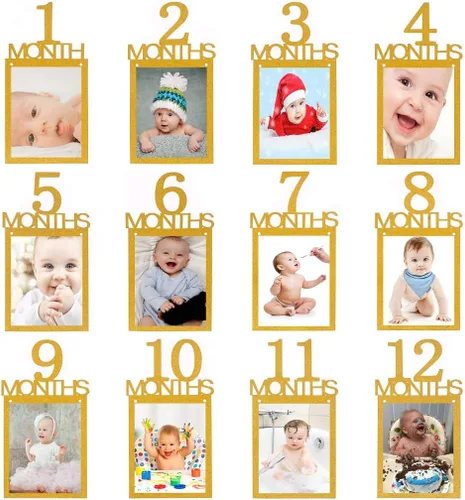 Miniatura 9 de Cartel de fotos de primer cumpleaños para niño y niña, cartel de fotos de primer cumpleaños, registro de crecimiento del bebé, imágenes de 1 a 12