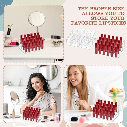 Miniatura 3 de MAQUITA Organizador de lápiz labial, 4 piezas, 24 ranuras, acrílico para lápiz labial, maquillaje, estuche organizador de exhibición, caja