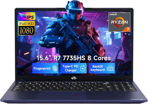 NIMO Portátil para juegos IPS FHD de 15.6 pulgadas, AMD 8 núcleos Ryzen 7 7735HS 16GB DDR5 RAM 1TB SSD (8C/16T, Beats Ryzen 9 4900H) computadora con