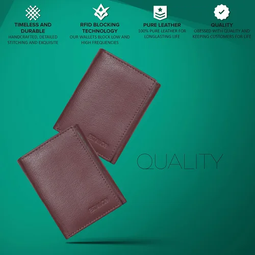 Miniatura 3 de Billetera de tres pliegues para hombre Cartera de piel auténtica con bloqueo RFID con 9 ranuras para tarjetas