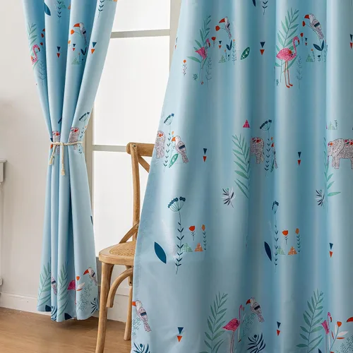 Miniatura 3 de SUOUO Cortinas opacas de doble cara con estampado de pájaros para sala de estar, flores silvestres azules, estilo bohemio, para oscurecer