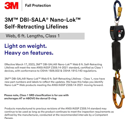 Miniatura 2 de 3M DBI-SALA Nano-Lok - Línea de vida personal retráctil de doble pierna, gancho para barras de refuerzo de aluminio Web, 3100553, azul, 6 pies