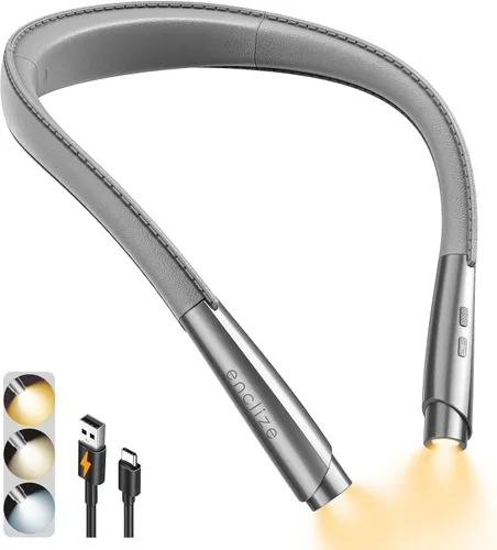Luz de lectura para el cuello LED, luz de libro para leer en la cama, 3 colores, 9 niveles de brillo, diseño ligero y cómodo, larga duración, 1-gris