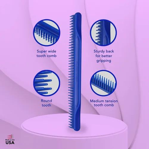 Miniatura 3 de Allegro Combs Peines de dientes anchos #70, peine de 3 filas de dientes anchos para cabello rizado, peine para cabello rizado, 2 piezas (azul rey)
