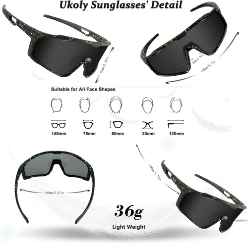 Miniatura 6 de Ukoly Gafas de sol para ciclismo, correr, béisbol, pesca y golf para hombres y mujeres, gafas de sol deportivas con lente HD UV400 de 620