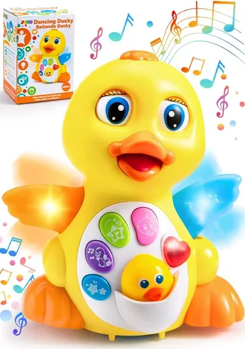 JOYIN Juguetes de Pato para Bebés, Juguetes Musicales de Gateo Danzante para Infantes 18+ Meses, Pato de Aprendizaje con Luces para Tiempo Boca