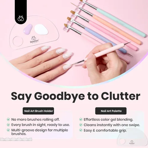 Miniatura 7 de Beetles Gel Polish Juego de 7 pinceles para arte de uñas, pinceles de diseño de uñas para esmalte de gel, manicura de salón de bricolaje