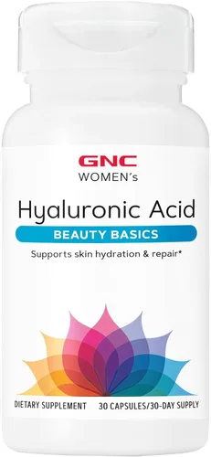 GNC Ácido hialurónico para mujeres, suplemento diario hidratante para la piel, apoya la humedad y la salud de las articulaciones, 30 cápsulas