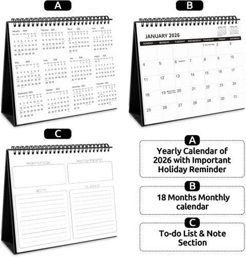 Miniatura 4 de SKYDUE Calendario de escritorio 2026, calendario de escritorio pequeño de 18 meses 2026-2027, enero de 2026 a junio de 2027, planificador
