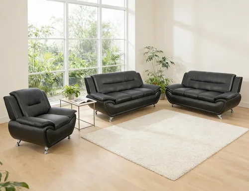Miniatura 16 de Sofás Seccionales de Cuero, Conjuntos de Muebles de Sala de Estar, 3 Piezas Conjunto de Sofá Moderno para Sala de Blanco crema
