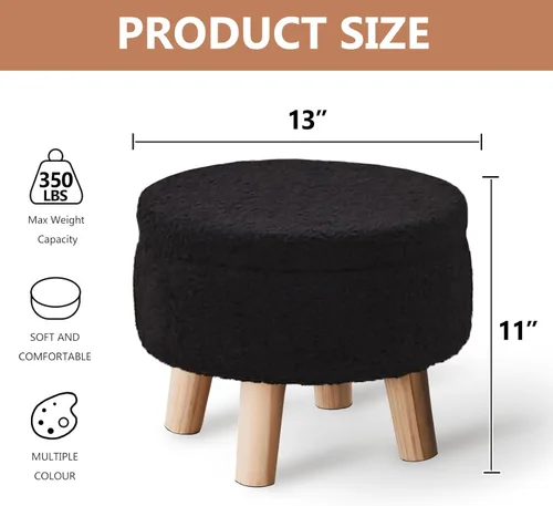 Miniatura 3 de Wimarsbon Otomana de almacenamiento, moderno reposapiés redondo con asiento acolchado suave, reposapiés de terciopelo teddy con patas de madera