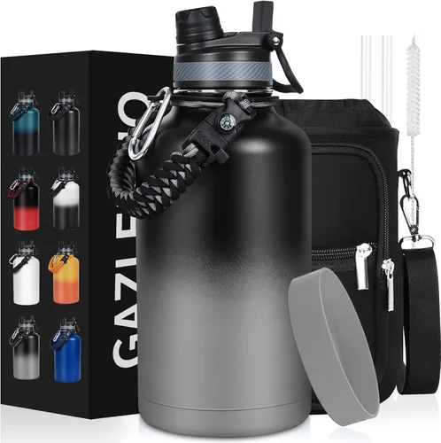 Miniatura 13 de GAZLEMHO Botella de agua aislada de 40 onzas con pajilla y boquilla, tapa 2-en-1, acero inoxidable de triple pared al vacío, fría durante 48H, a