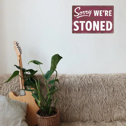 Miniatura 6 de Divertida decoración de garaje con texto en inglés «Man Cave Bar, signo de humor», letrero de estaño «Sorry We Are Stoned», accesorios de garaje