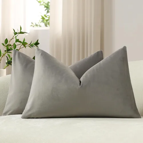 Miniatura 42 de Dezene - 2 fundas decorativas de terciopelo para almohada Hielo de vainilla