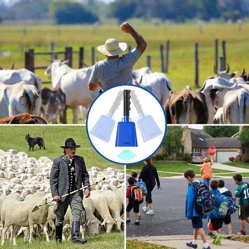 Miniatura 6 de Campana de vaca de acero de 8 pulgadas con asa, paquete de 2 campanas de vaca, fabricantes de ruido para eventos deportivos, campana de mano