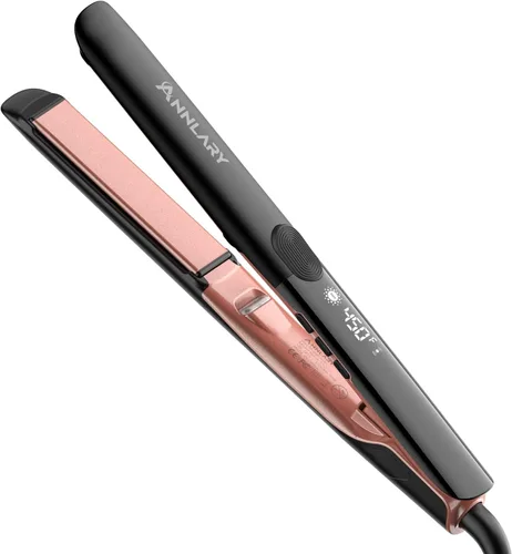 Annlary - Plancha de pelo de 1 pulgada y rizador 2 en 1 de titanio y cerámica iónica con voltaje dual, con silicona resistente al calor, para menos