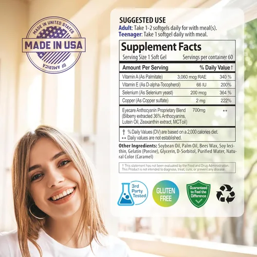 Miniatura 5 de NANOWELL EyeCare Anthocianins 100 - Suplemento de salud ocular con arándano, zeaxantina, luteína, antocianinas, vitamina A, E, selenio y cobre - 60
