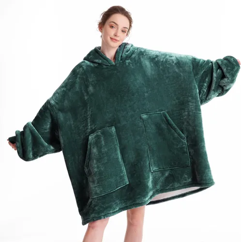 Miniatura 26 de Aemicion - Manta con capucha tipo sudadera tamaño grande, vellón Sherpa con mangas y bolsillo, unisex para adultos, ideal para hogar, oficina