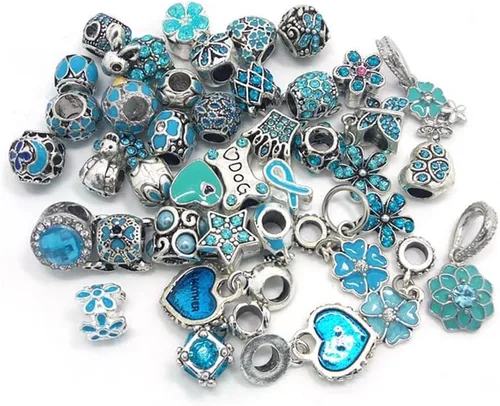 40 piezas de cuentas mixtas para hacer joyas, dijes, pedrería, cuentas de aleación de hoyos grandes, varios colores y estilos al azar.