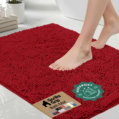 Miniatura 44 de Gorilla Grip - Tapete de baño afelpado, absorbente, peludo, de felpilla, para base de inodoro cuadrada, reverso de goma, suave, de microfibra, claro