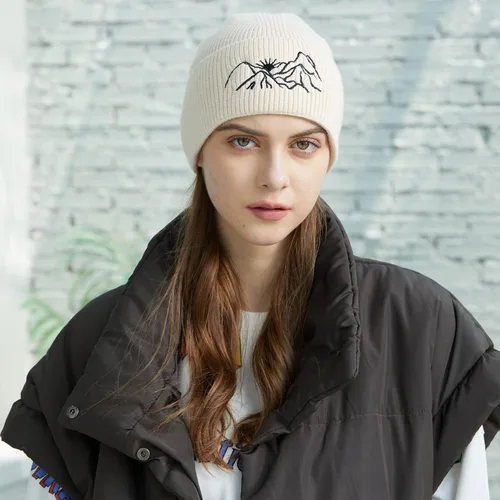 Miniatura 5 de MUQU Gorros para hombre diseño de gorro con bordado de montaña gorro de punto cálido de invierno gorros con puños