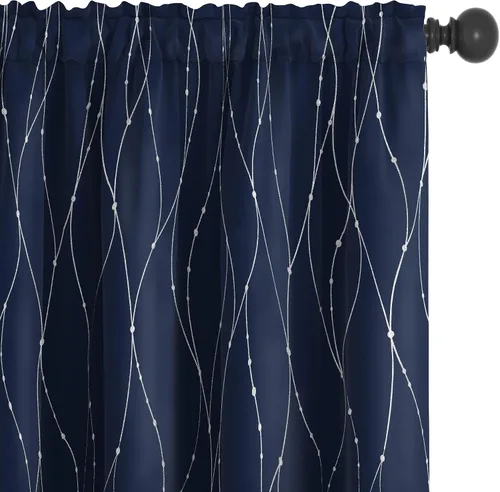 Miniatura 18 de Deconovo - Cortinas opacas con diseño de líneas onduladas y lunares, para dormitorio y sala de estar.