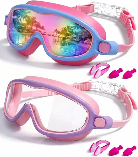 Miniatura 9 de Gafas de natación para niños, paquete de 2, antiempañamiento y rayos UV para niños y niñas, sin fugas, artículos esenciales para la piscina