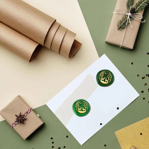 Miniatura 6 de Sello de sellado de cera Deer Forest, cabeza de sello de latón de 1 pulgada con mango de madera para sobres, invitaciones, paquetes de vino