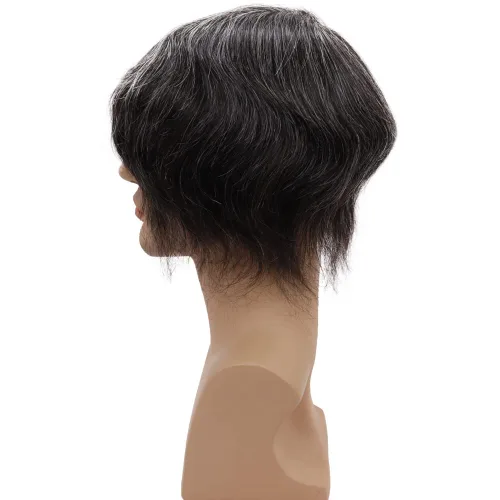 Miniatura 5 de Toupee para hombre, unidad de tejido de cabello humano virgen europeo, sistema de repuesto de poliuretano de encaje único, postizo para hombres