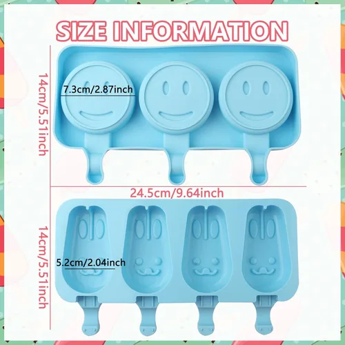 Miniatura 5 de Moldes de silicona para paletas de helado, 7 cavidades de caricatura, conejito de dibujos animados, para decoración de pasteles, 2 unidades, sin BPA